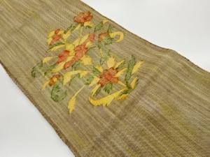 手織り紬抽象花葉模様織出し名古屋帯